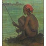 Young fishermen, Indian school pastel, bearing an indistinct signature possibly Guriar, framed, 59cm