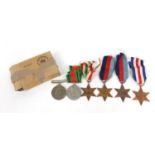 Six British military World War II medals with box of issue : For Further Condition Reports Please