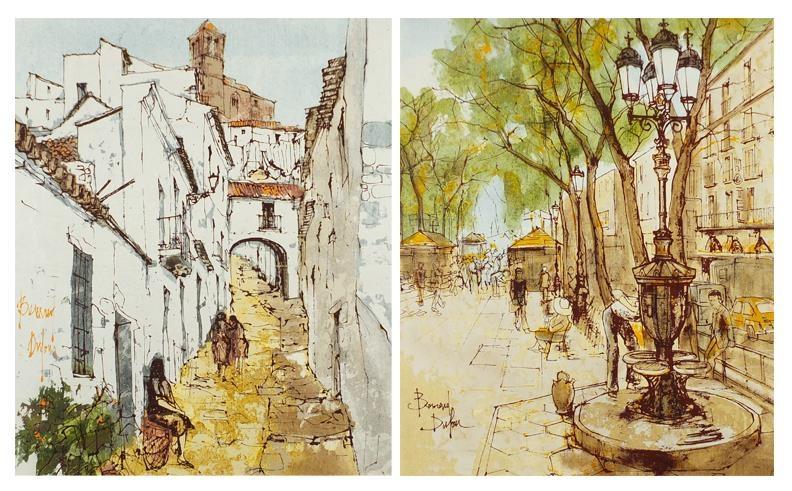 Bernard Dylan - Continental street scenes, pair of oil onto canvases, framed, 45cm x 37cm : For