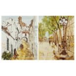 Bernard Dylan - Continental street scenes, pair of oil onto canvases, framed, 45cm x 37cm : For