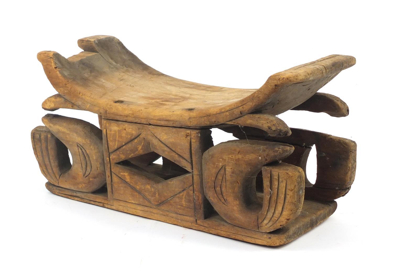 Tribal interest carved wood head rest, 51cm in length : For Further Condition Reports Please Visit