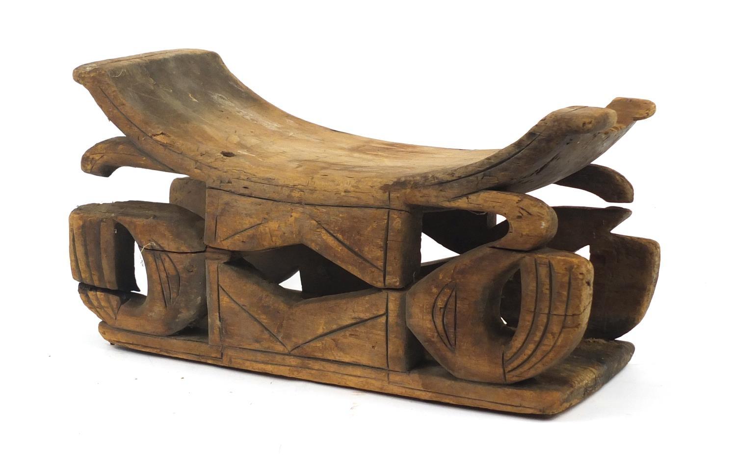 Tribal interest carved wood head rest, 51cm in length : For Further Condition Reports Please Visit - Image 2 of 2