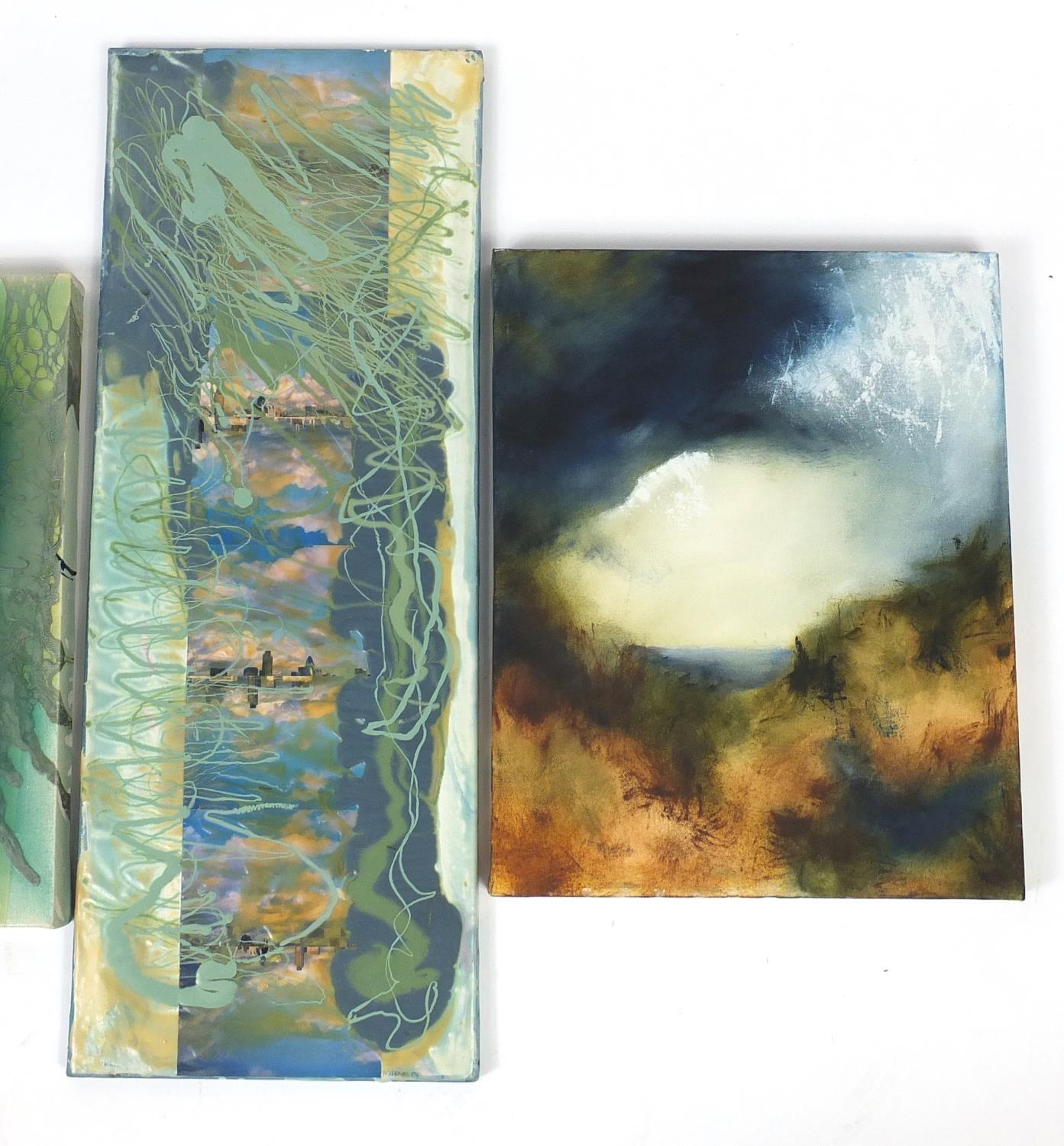 Karen Coles and Jayne Jones - Four mixed media and oil onto canvases, unframed, the largest 81cm x - Image 3 of 4