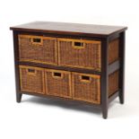 Mahogany side cabinet with five wicker drawers, 66cm H x 88cm W x 41cm D : For Further Condition