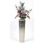 Silvered floorstanding vase with artificial display, 67cm high : For Further Condition Reports