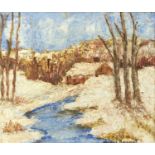 Helene Boisvert - Winter Landscape, oil impasto onto board, framed, 29cm x 24cm : For Further