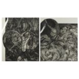 K. Childs - Pair of abstract black and white lithographs, each pencil signed, including an artist'