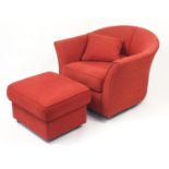 Contemporary swivel tub chair with storage footstool with red upolstery : For Further Condition