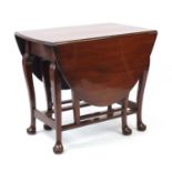 Queen Anne style walnut drop leaf table with pad feet, 75cm H x 57cm W (folded) x 92cm D : For