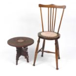 Walnut stickback chair and an Anglo Indian carved hardwood folding table : For Further Condition