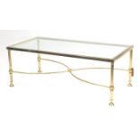 Rectangular brass coffee table with glass top, 41cm H x 112cm W x 57cm D : For Further Condition