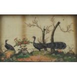 Chinese pith painting of two pheasants in a landscape, framed, 31.5cm x 20cm : For Further Condition