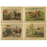 John Leach - Huntsmen on Horseback, set of four lithographic prints, each mounted, 63cm x 40cm : For