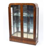 Art Deco walnut display cabinet fitted with two glass shelves, 122cm H x 86cm W x 30cm D : For