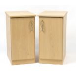 Pair of lightwood bedside cupboards, 64cm H x 33cm W x 51cm D : For Further Condition Reports Please