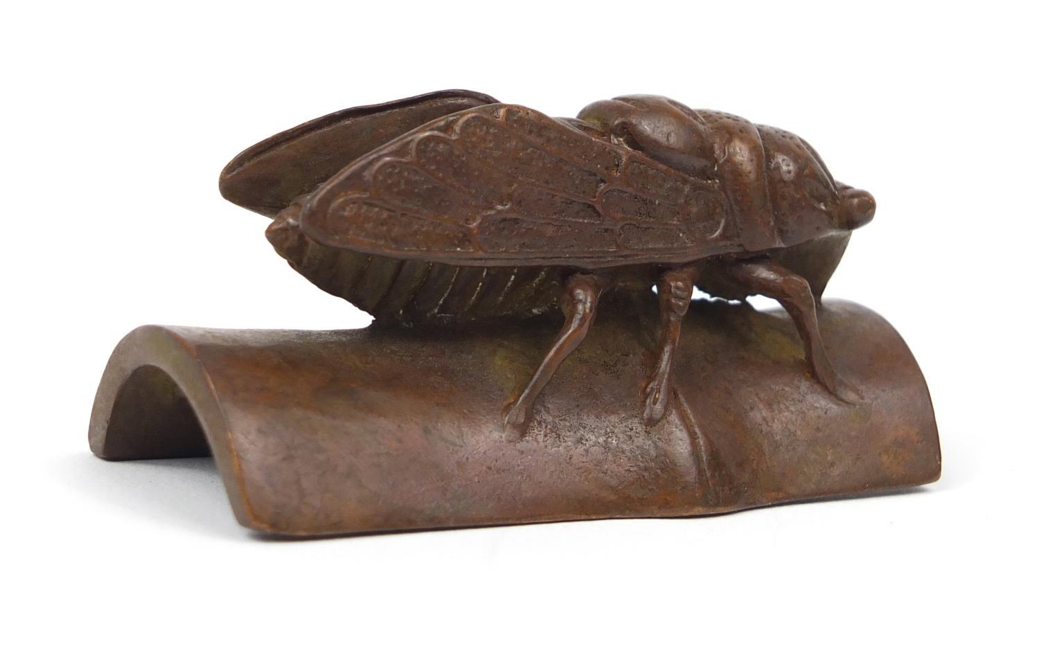 Japanese patinated bronze of a locust, snail and scorpion, 6.5cm in length : For Further Condition - Image 2 of 4