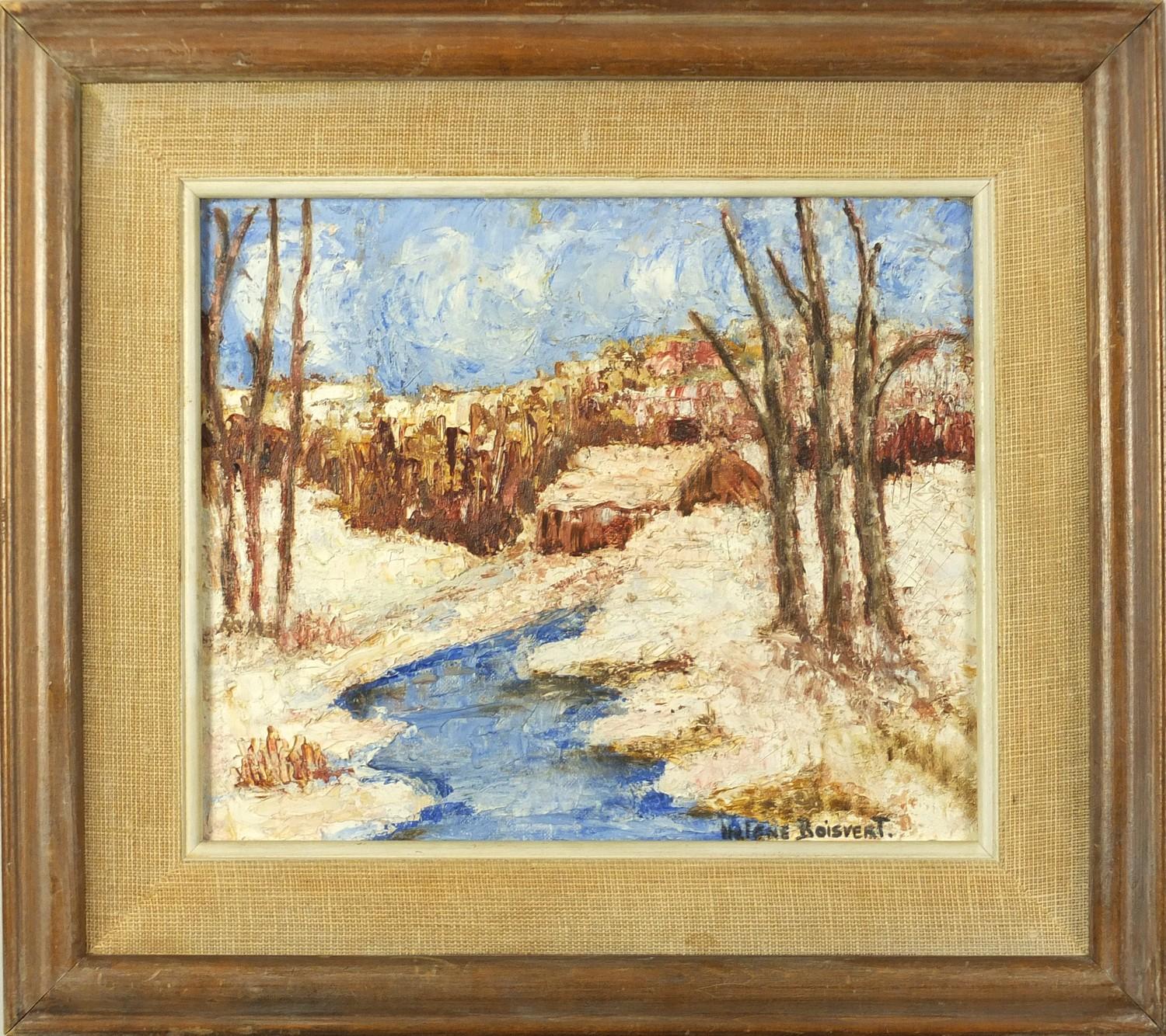 Helene Boisvert - Winter Landscape, oil impasto onto board, framed, 29cm x 24cm : For Further - Image 2 of 4