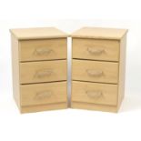 Pair of lightwood three drawer bedside chests, 64cm H x 42cm W x 51cm D : For Further Condition