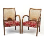 Pair of Art Deco walnut armchairs with cane backs, 76cm high : For Further Condition Reports