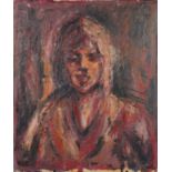 Abstract composition, female portrait, oil on canvas, bearing an indistinct signature possibly