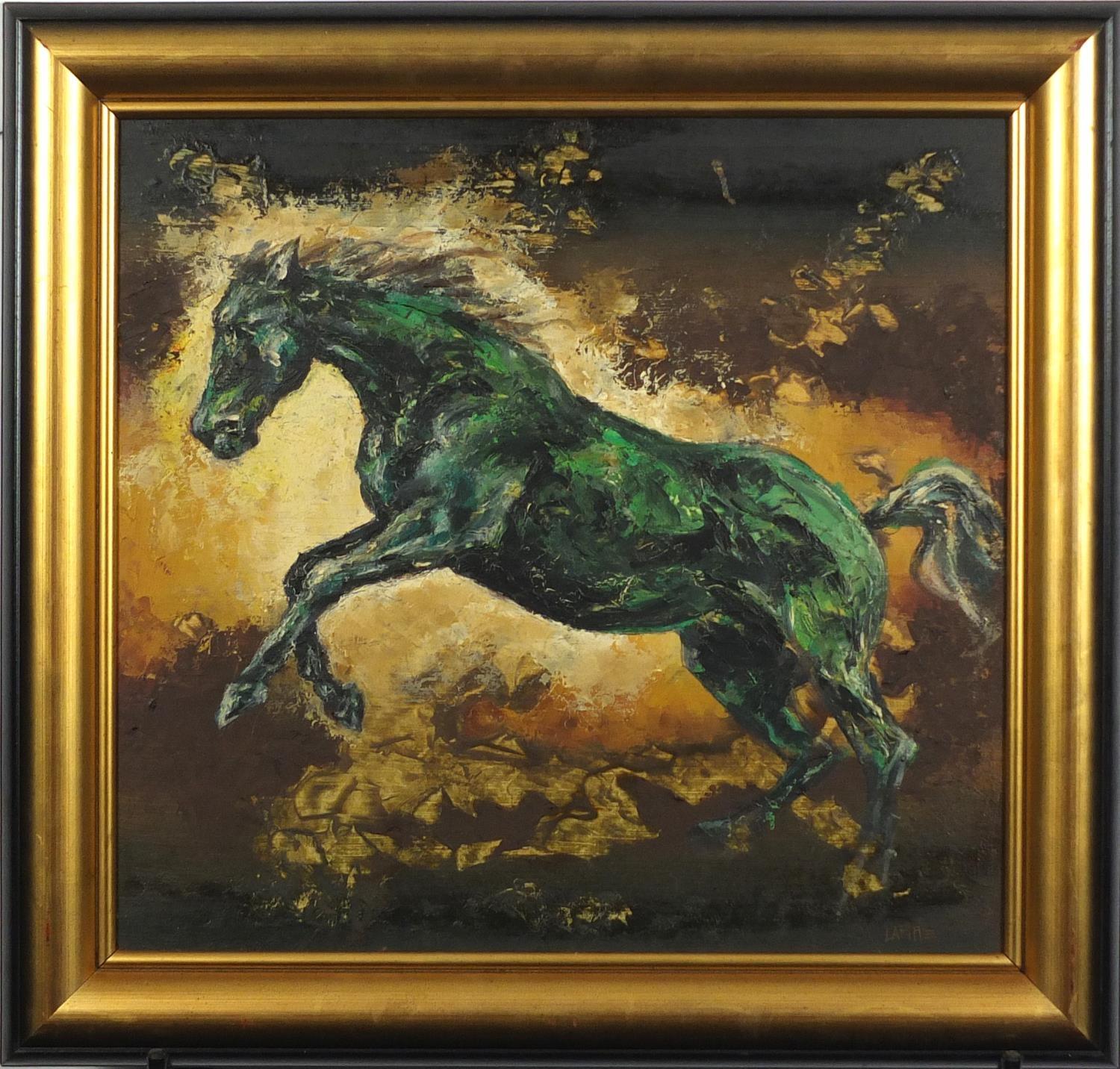 Abstract horses, two oil on boards, bearing a signature Lafitte, each framed, the largest 55cm x - Image 7 of 9