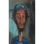 Impressionist oil onto canvas comical long necked bearded man, 53cm x 31cm : For Further Condition