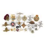 Military interest cap badges and pips including Australian Common Wealth Military Forces, RASC