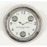 Contemporary chrome World Cities wall clock, 45cm in diameter : For Further Condition Reports Please