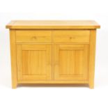 Contemporary light oak side unit fitted with two drawers above a pair of cupboard doors, 85.5cm H