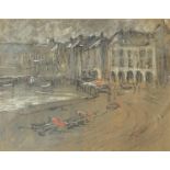 Manner of Paul Maze - Buildings by the Sea, pastel, mounted and framed, 33cm x 25.5cm : For