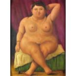Nude female in an interior, Italian School oil onto board, bearing a signature Botero, framed, 38.