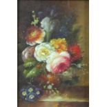 Still life flowers, oil onto board, housed in an ornate gilt frame, 16cm x 11cm : For Further