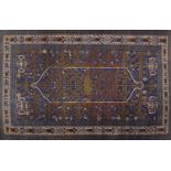 Persian blue ground rug with all over geometric design, 190cm x 120cm : For Further Condition