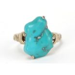 Continental gold colour metal turquoise ring, indistinct marks, size J, 3.2g : For Further Condition