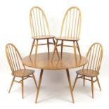 Ercol Windor light elm dropleaf table and four stickback chairs : For Further Condition Reports