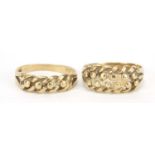 Two 9ct gold keeper rings, sizes O and Q, 6.0g : For Further Condition Reports Please Visit Our