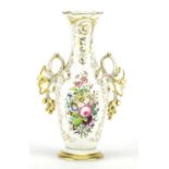 19th century continental porcelain vase with twin handles hand painted with flowers, possibly