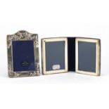Rectangular silver nursery photo frame and a silver double folding photo frame, the largest 13cm
