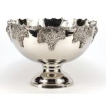 Large silver plated punch bowl with grape vine decoration, 27cm high x 38.5cm diameter : For Further