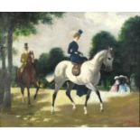 Female on horseback, oil onto board, bearing a signature Doris Zinkeisen, mounted and framed, 59.5cm