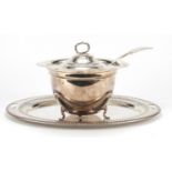 Silver plated lidded tureen with ladle and twin handled tray, the larger 45.5cm wide : For Further