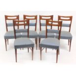 Set of six 1970s Italian dining chairs with blue upholstered stuffover seats, each 95cm high : For