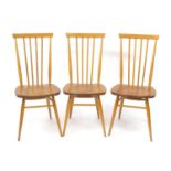 Set of three Ercol Windsor light elm stick back chairs, model 391, 92cm high : For Further Condition