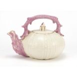 Belleek shell design teapot, 13cm high : For Further Condition Reports Please Visit Our Website