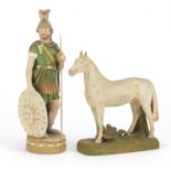 Royal Dux figure of a Roman gladiator and a horse, factory marks to the bases, numbered 2167 and