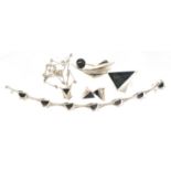 Modernist silver jewellery set with assorted stones including opal, including bracelet and