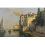 Manner of Antoine Bouvard - Venetian canal, oil onto board, mounted and framed, 59.5cm x 39.5cm :