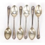 Set of six silver golfing interest teaspoons by Walker and Hall, 11cm in length, 82.2g : For Further