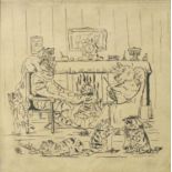 Cats in an interior, bearing a signature Louis Wain, framed, 25cm x 25cm : For Further Condition