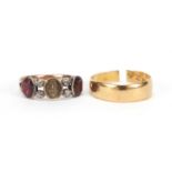 22ct wedding band (2.5g) and an antique unmarked gold garnet ring (1.2g) : For Further Condition